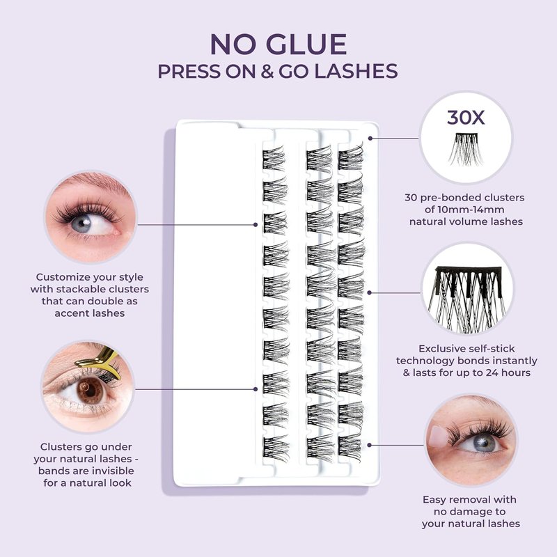 Impress False Eyelashes - Wispy Lash Clusters, 10mm-14mm | 30 Reusable, Contact Lens Friendly, Easy to Apply