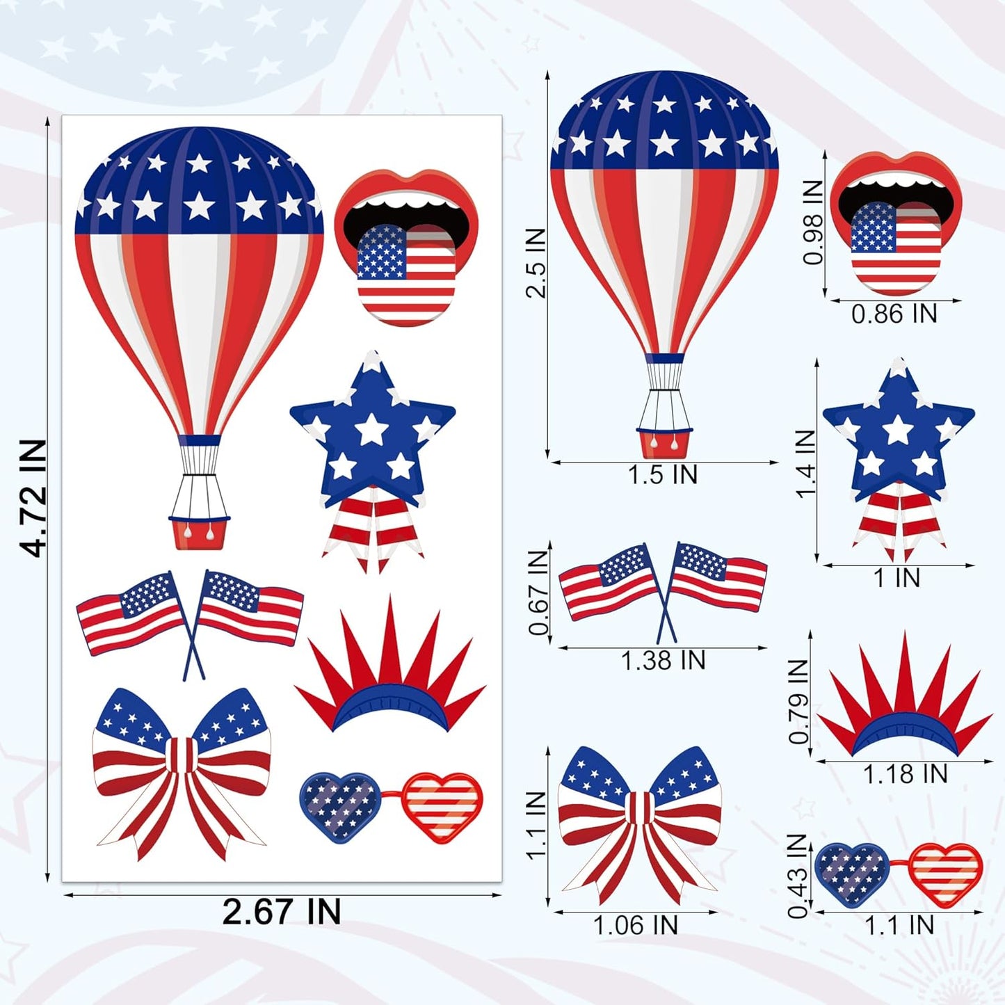 Fourth of July Tattoos for Kids - 106 PCS Patriotic Temporary Stickers | American Flag Red, White & Blue Decor