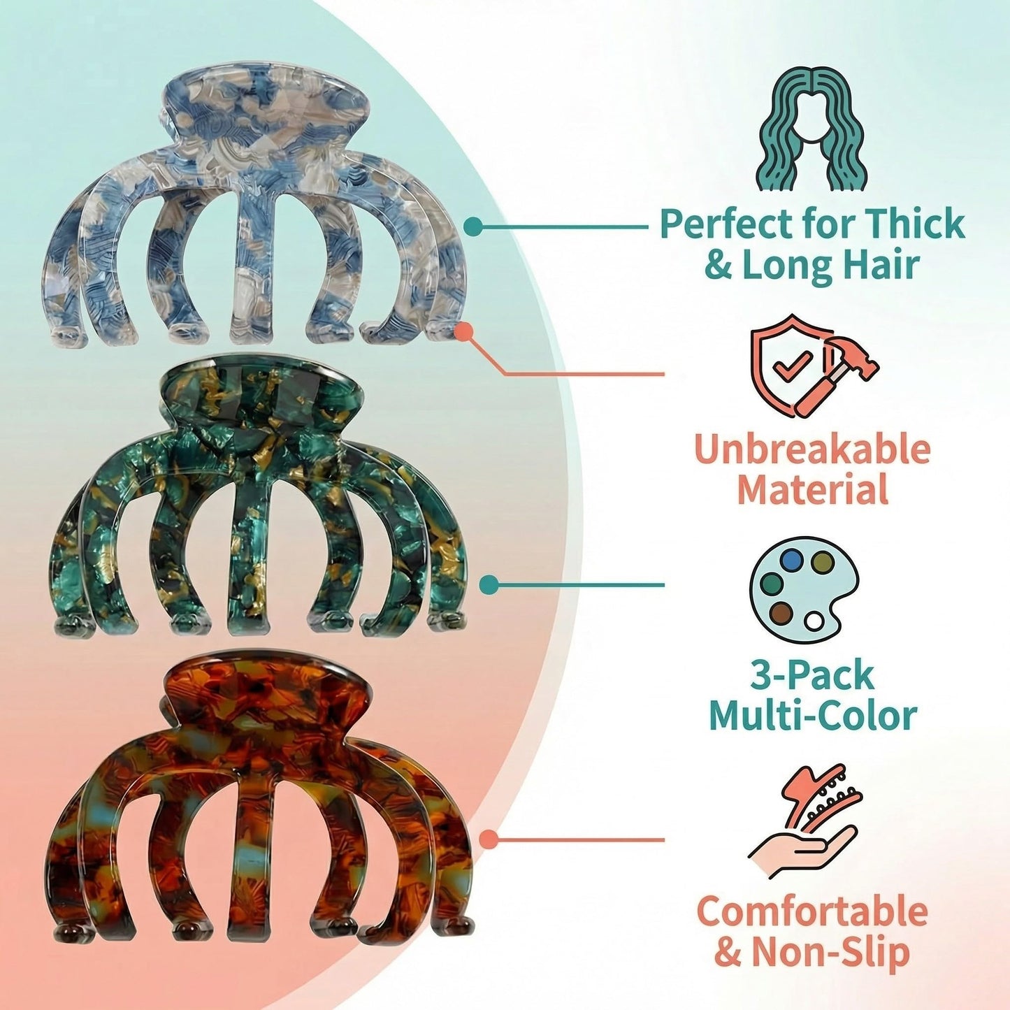 Bgffuy Extra Large Octopus Claw Clips for Women & Girls, 3 Pack