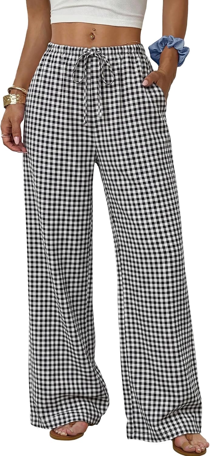 Wide Leg Pants for Women - Flowy Palazzo Trousers with Drawstring & Pockets | Summer Beach Vacation Wear