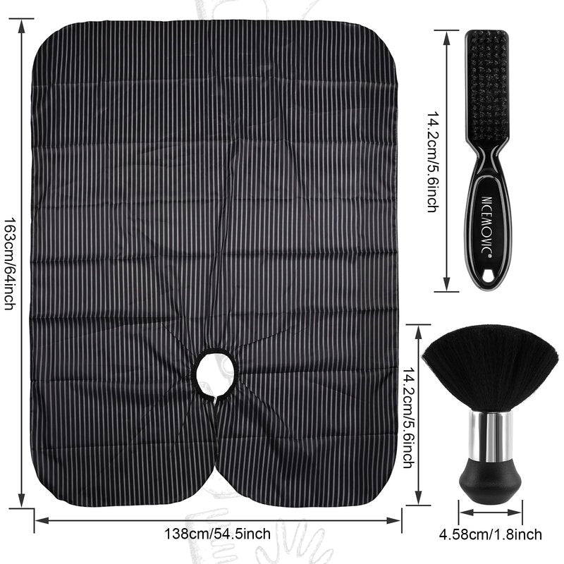 NICEMOVIC Hair Cutting Barber Cape for Men Women Kids with Neck Duster Brush and Barber Brush, Professional Barber Accessories Cleaning Supplies for Salon Haircut Styling (Black Stripe)