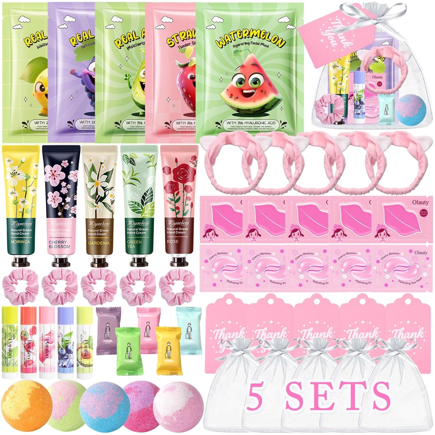 Spa Party Supplies for Girls - 55PCS Spa Favors with Face Masks, Hand Cream & Foot Bath Bombs | Perfect for Birthday Sleepovers