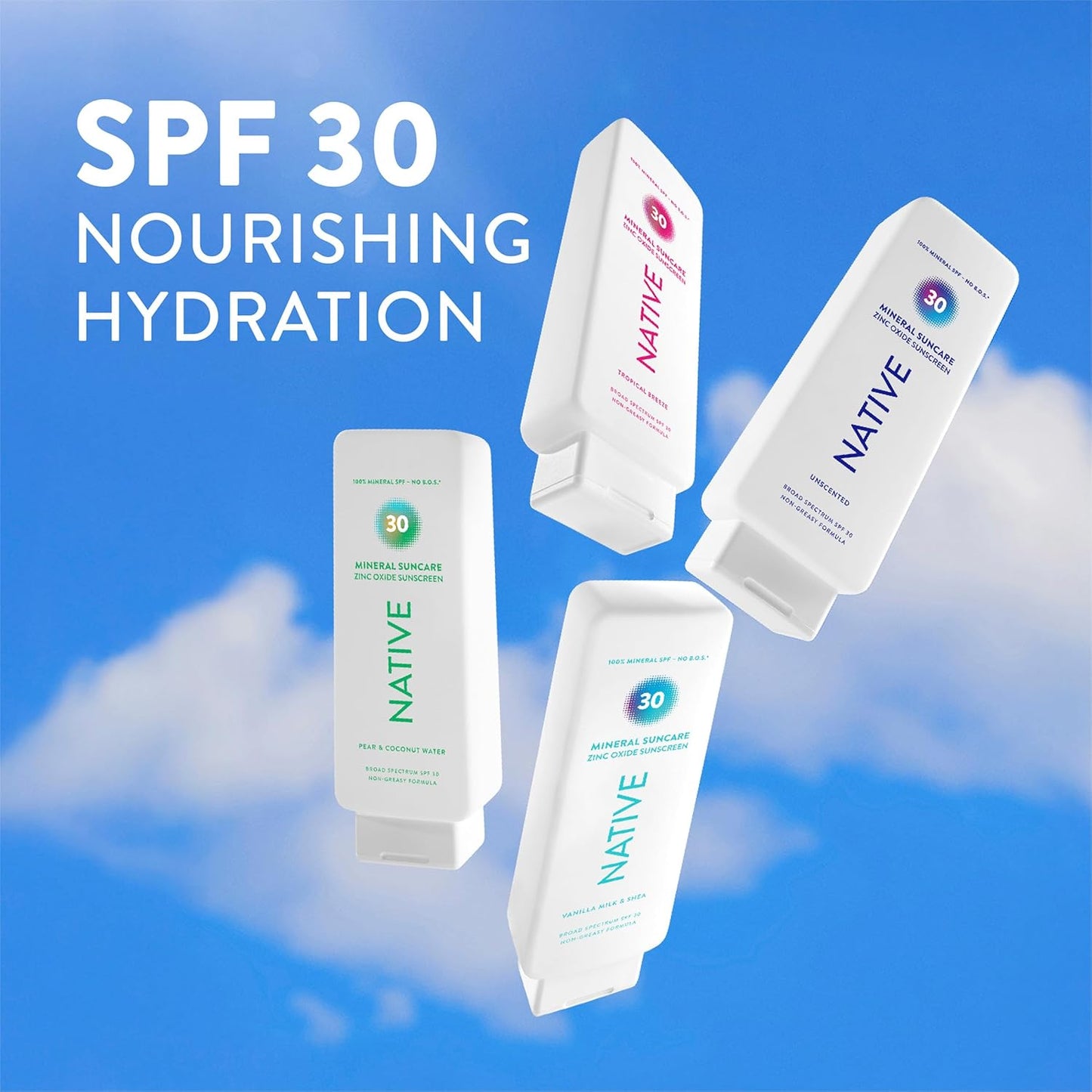 Native Mineral Sunscreen Lotion SPF 30 - Unscented, 100% Mineral Zinc Oxide, Vegan, Hawaii Compliant | 7 oz