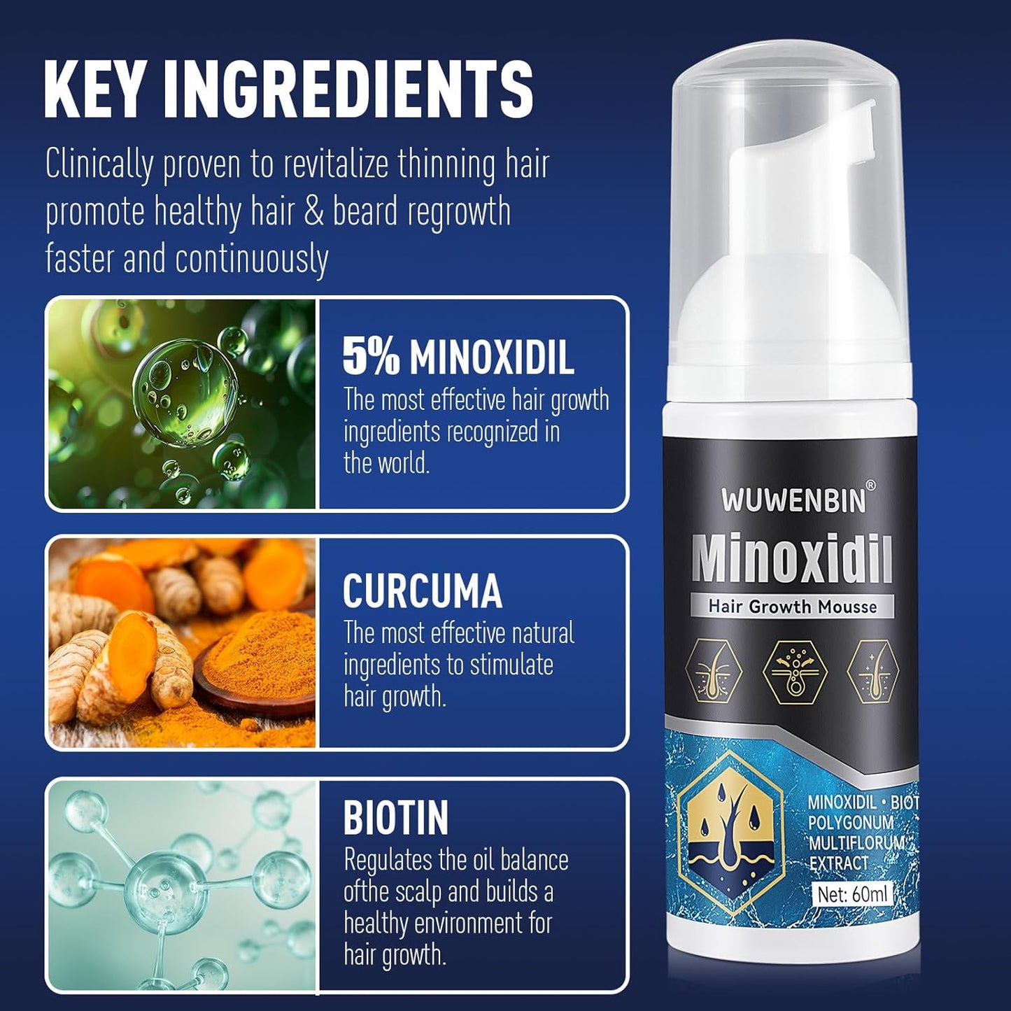 Minoxidil Hair Growth Treatment with Biotin - Thicker, Fuller Hair & Beard | 4 Pack, 8 Oz Each