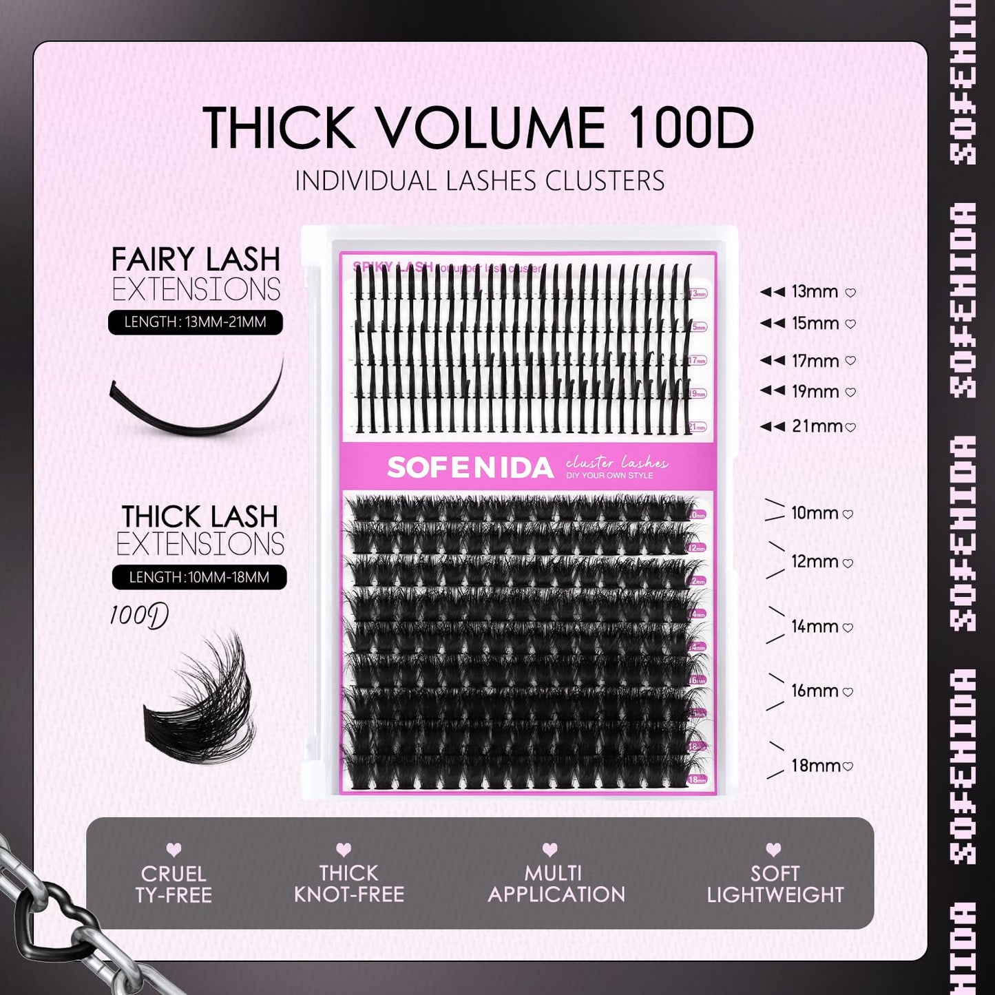 Lash Clusters Thick Lash Cluster with Lash Spikes 13-21MM Eyelash Clusters Thick Volume DIY Fairy Spiky Lash Extension Manga Lash Clusters Volume Cluster Lashes by SOFENIDA(100D-10-18MM)