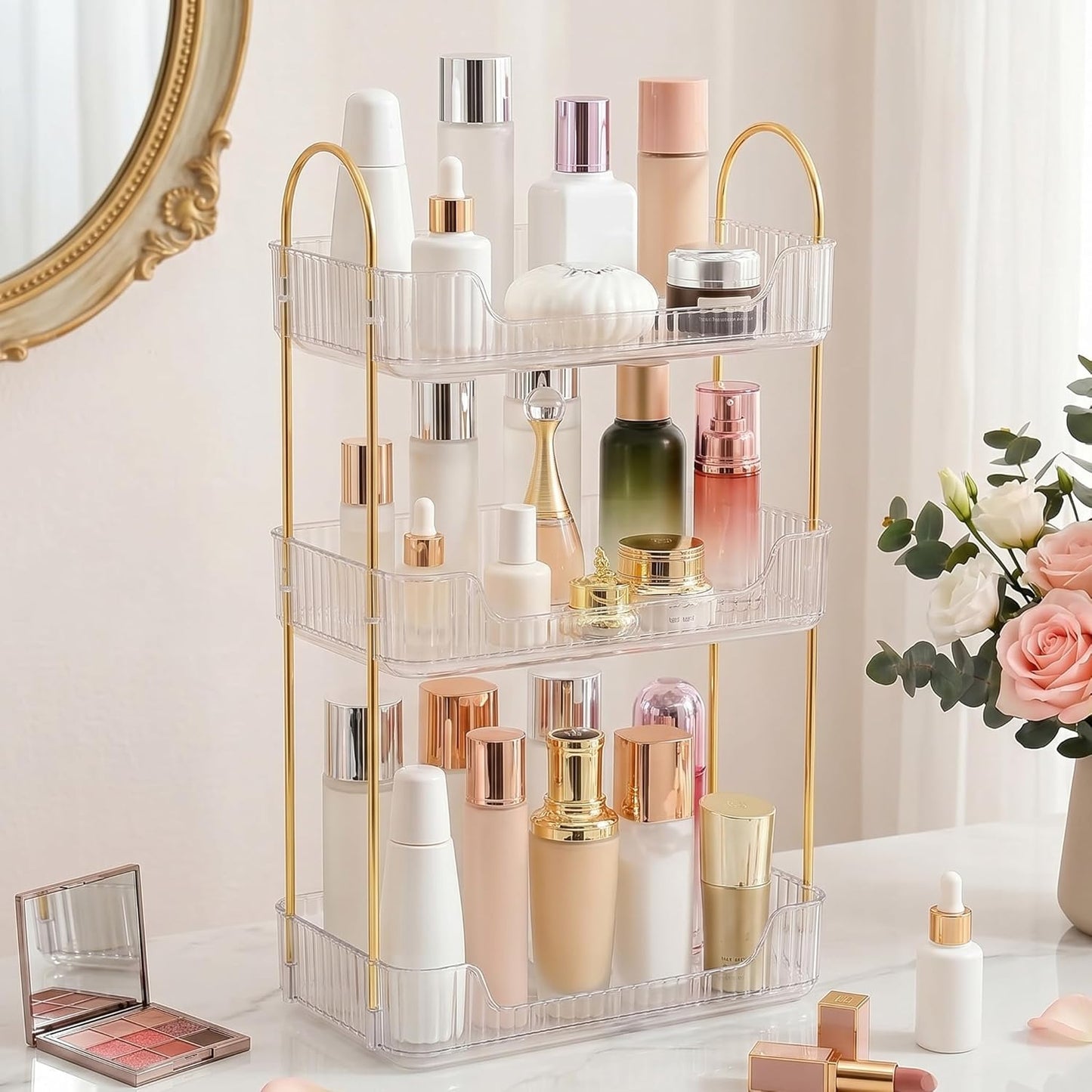 Aveniee Bathroom Counter Organizer - 3 Tier Perfume & Skincare Storage Shelf | Clear Vanity Makeup Tray