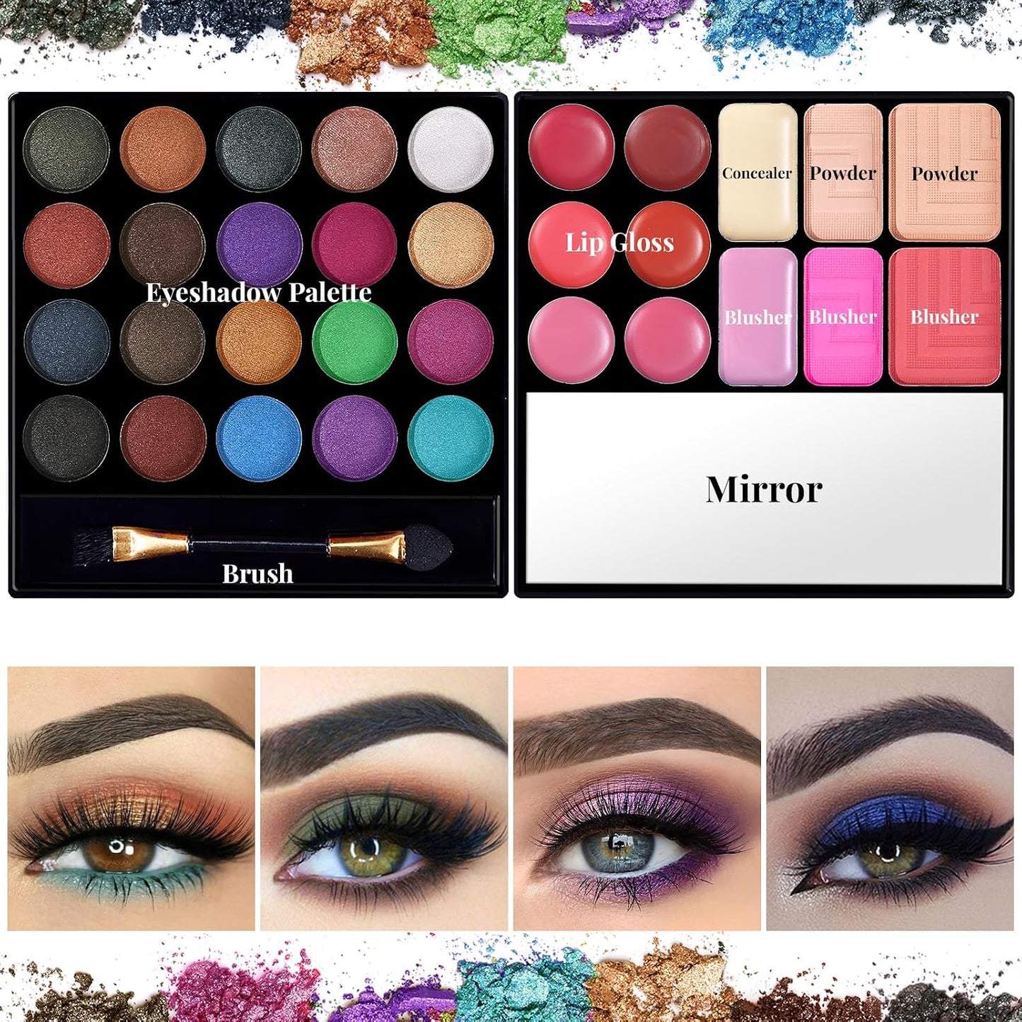 Makeup Set for Women - 32 Color Palette, 5 Brushes, Mascara & Eyeliner | Complete Gift Kit