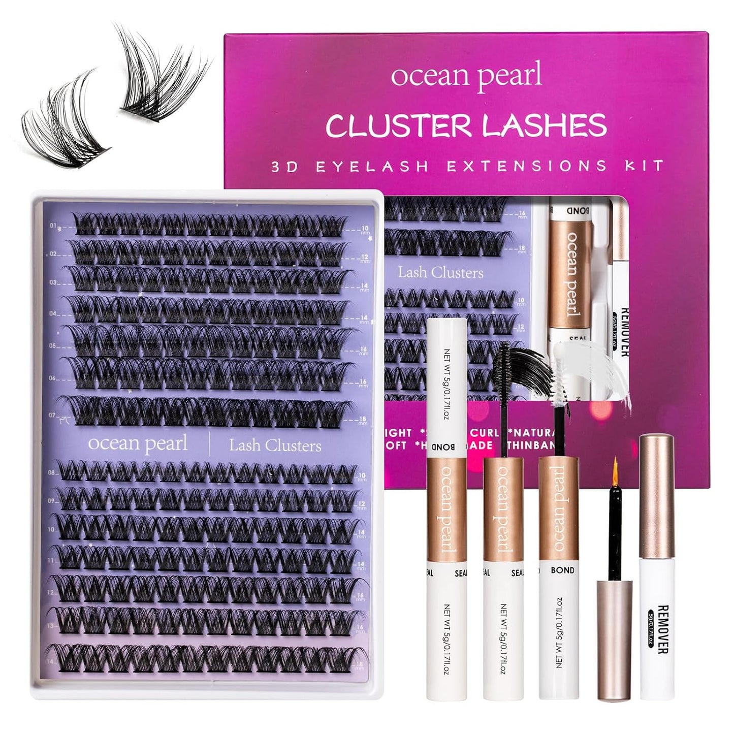 Ocean Pearl Lash Clusters - 320 Pcs 11-20mm Eyelash Extension Kit | 40D, 50D, 100D with Adhesive & Tweezers