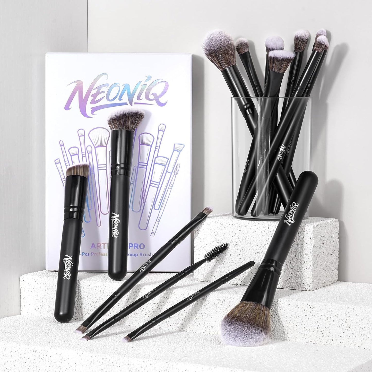 14 PCS Makeup Brush Set - Professional Foundation, Concealer & Eyeshadow Brushes | Versatile Black Makeup Tools