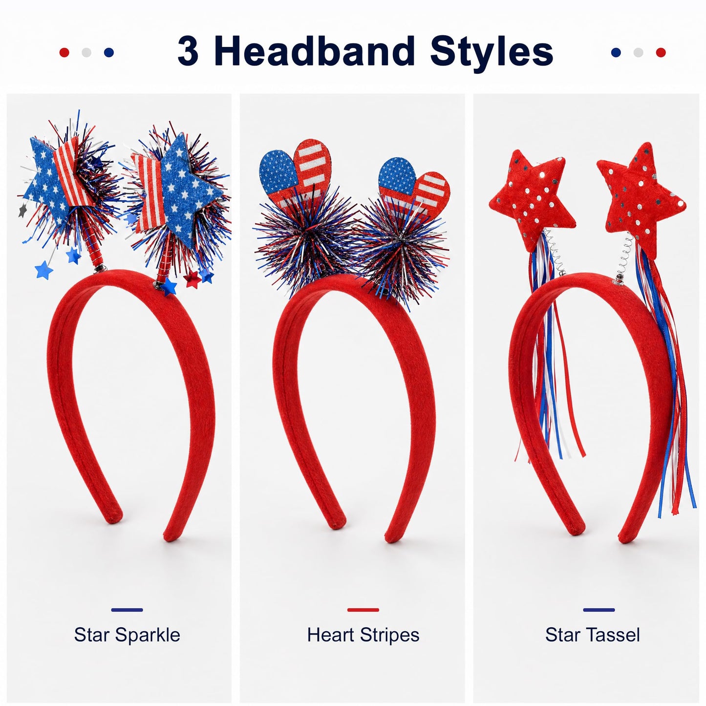 VOCOSTE 16Pcs Red White and Blue Accessories, 4th of July Accessories for Family Groups Memorial Day Party Favors Supplies, Include Patriotic Headband Necklaces Wristband USA Flag Star Face Gems