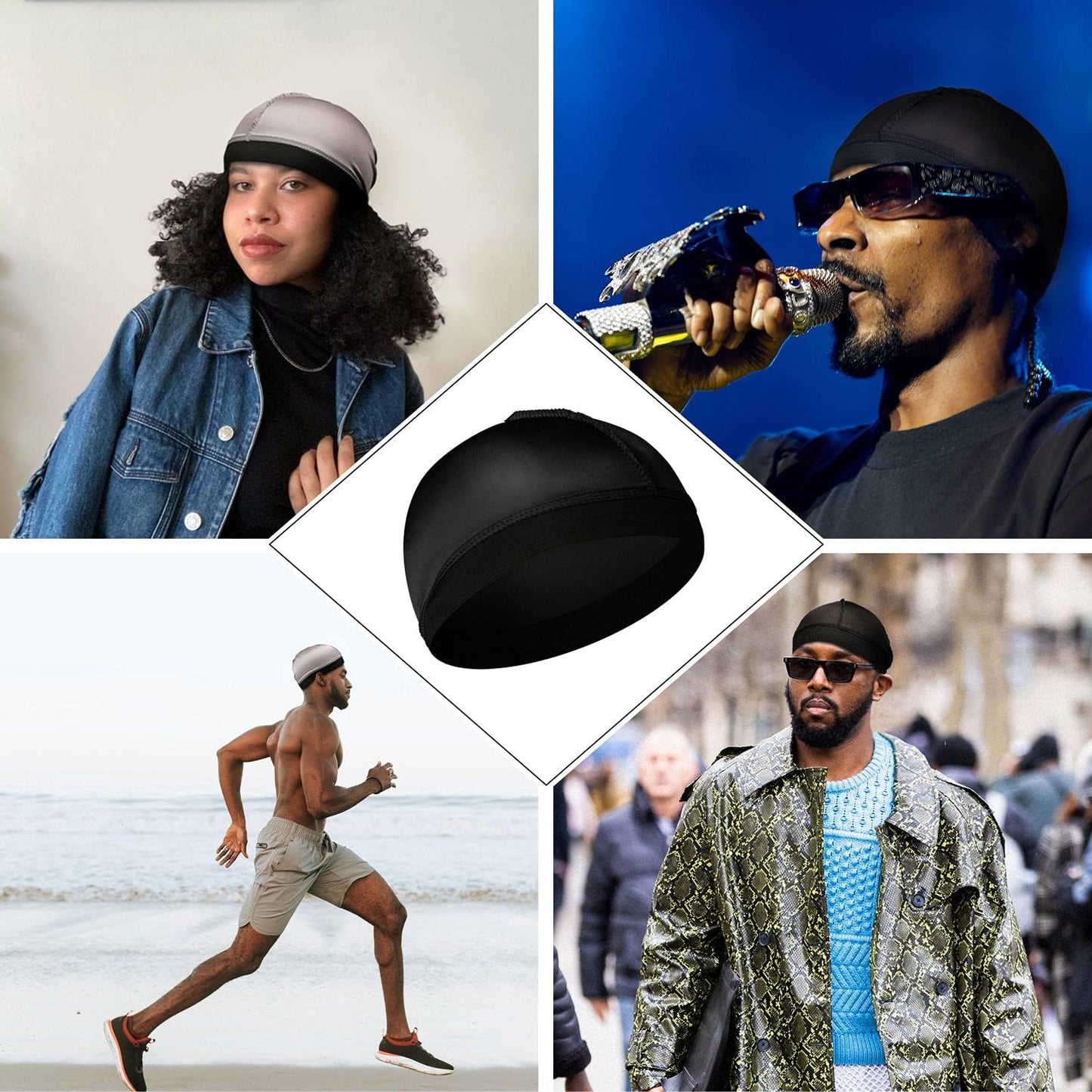 Silk Wave Caps for 360 Waves - 4Pcs Silky Durags for Men | 2 Blue & 2 Black