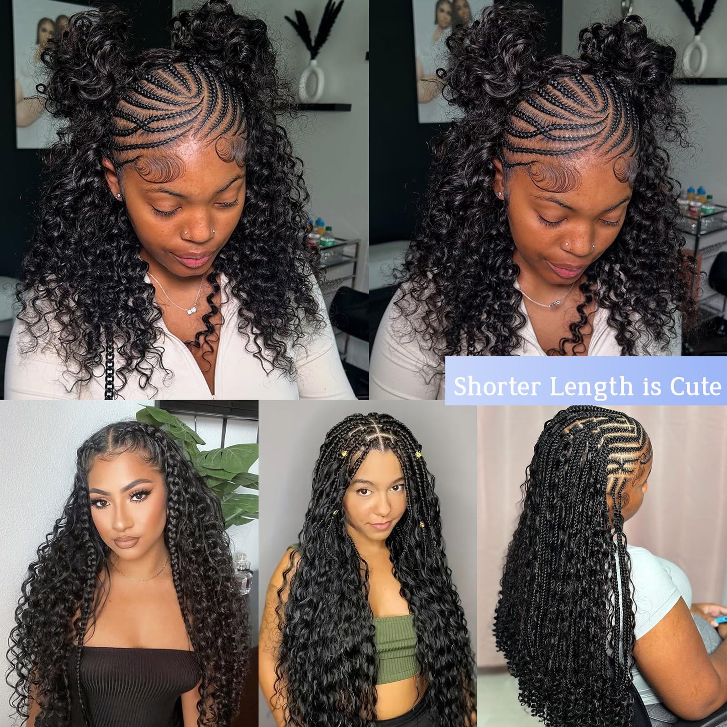 Licoville Boho Human Hair for Braiding Black Hair Deep Water Wave Bundles 18 Inch 100G Freetress No Weft Human Braiding Hair for Boho Braids #1B Natural Black Boho Hair Knoteless Braiding Bundle