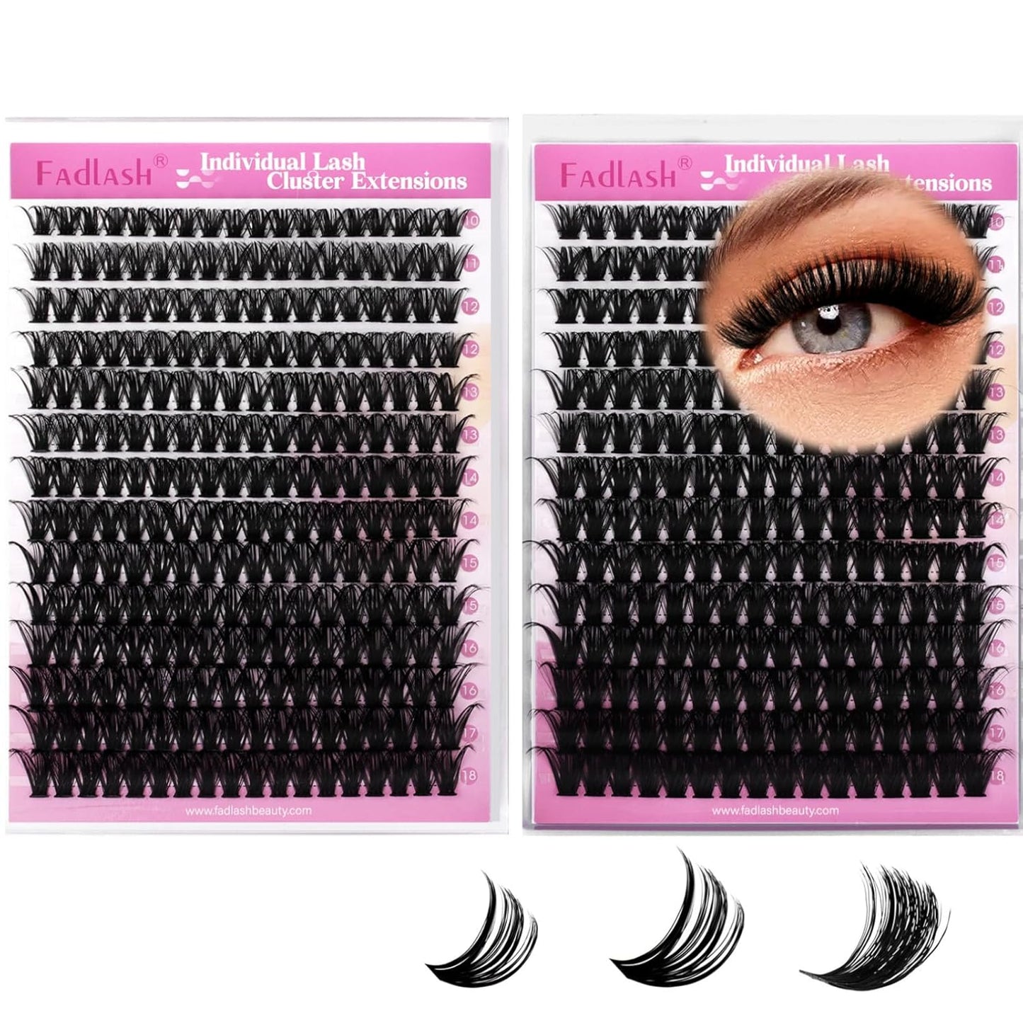FADLASH Natural Eyelash Clusters - Fluffy 100D/200D Extensions | DIY Home Use, 8-16mm D Curl, 2 Pack