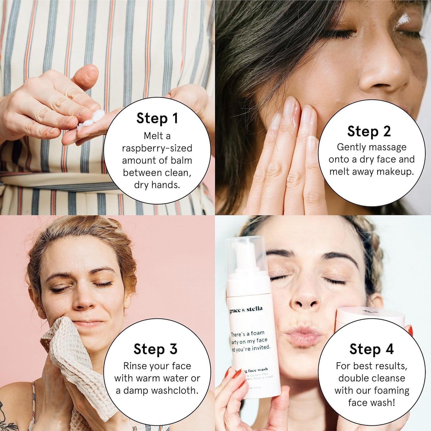 Grace & Stella Makeup Remover Cleansing Balm - Hydrating Vegan Facial Cleanser with Vitamin E | 4.3 oz for Soft Skin