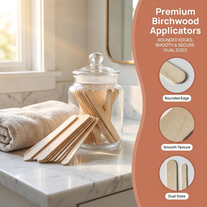 500PCS Professional Wax Sticks, Wooden Hair Removal Applicators, Natural, 5.9 Inch, 2 Sizes for Body and Precise Areas