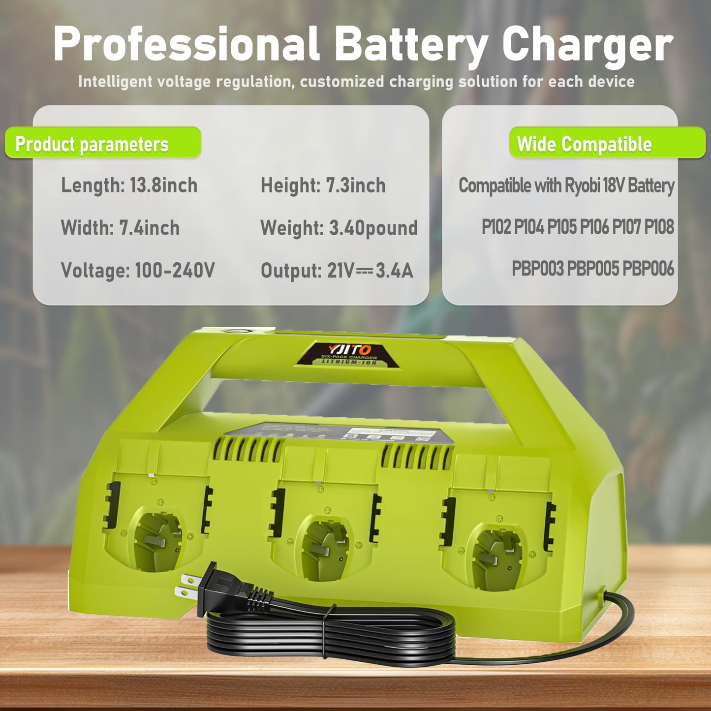 YJITO Upgraded 6-Port Fast Charger for Ryobi 18V Lithium-Ion Batteries, Compatible with Ryobi 18V ONE+ Battery Systems, Replacement for P135 Charger (6-Pack Charging Station)