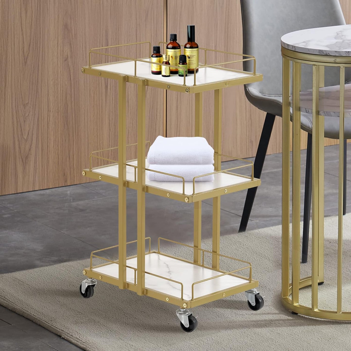 Salon Cart - Multi-Functional Rolling Trolley with 3 Drawers | Engineered Wood Shelves in White
