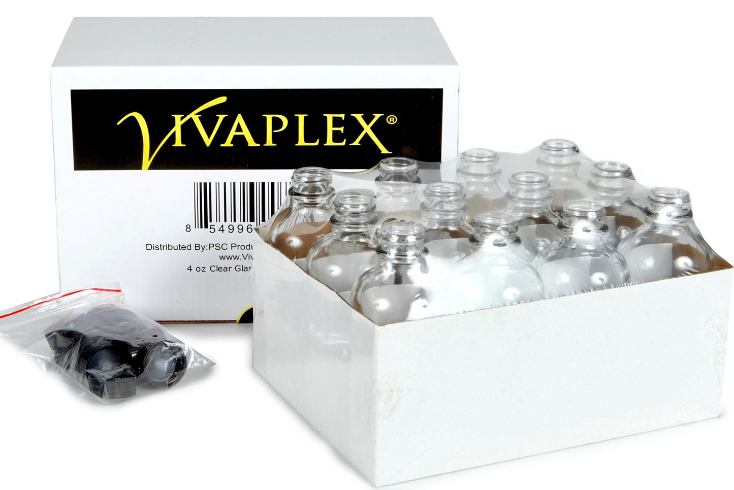 Vivaplex, 12, Clear, 4 oz Glass Bottles, with Lids