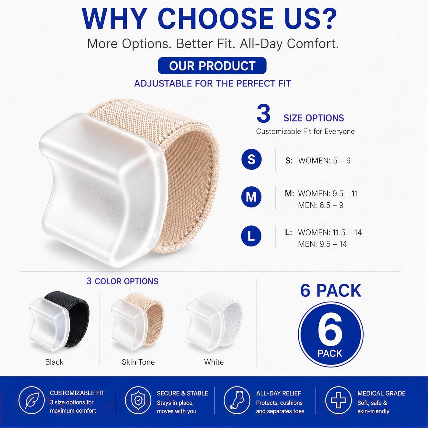 Big Toe Spacers - Hallux Valgus Corrector for Bunion Pain Relief | Comfortable Fit for Men & Women
