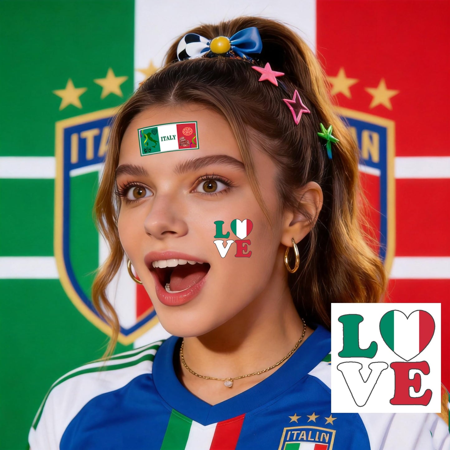 ZH BOCO ARTS 56Pcs Italian flag Temporary Tattoos Waterproof for World Cup Adults Kids,Italy Flag Temporary Tattoos Face Body Art Stickers for Football Fans Sports Events Festival Party Supplies
