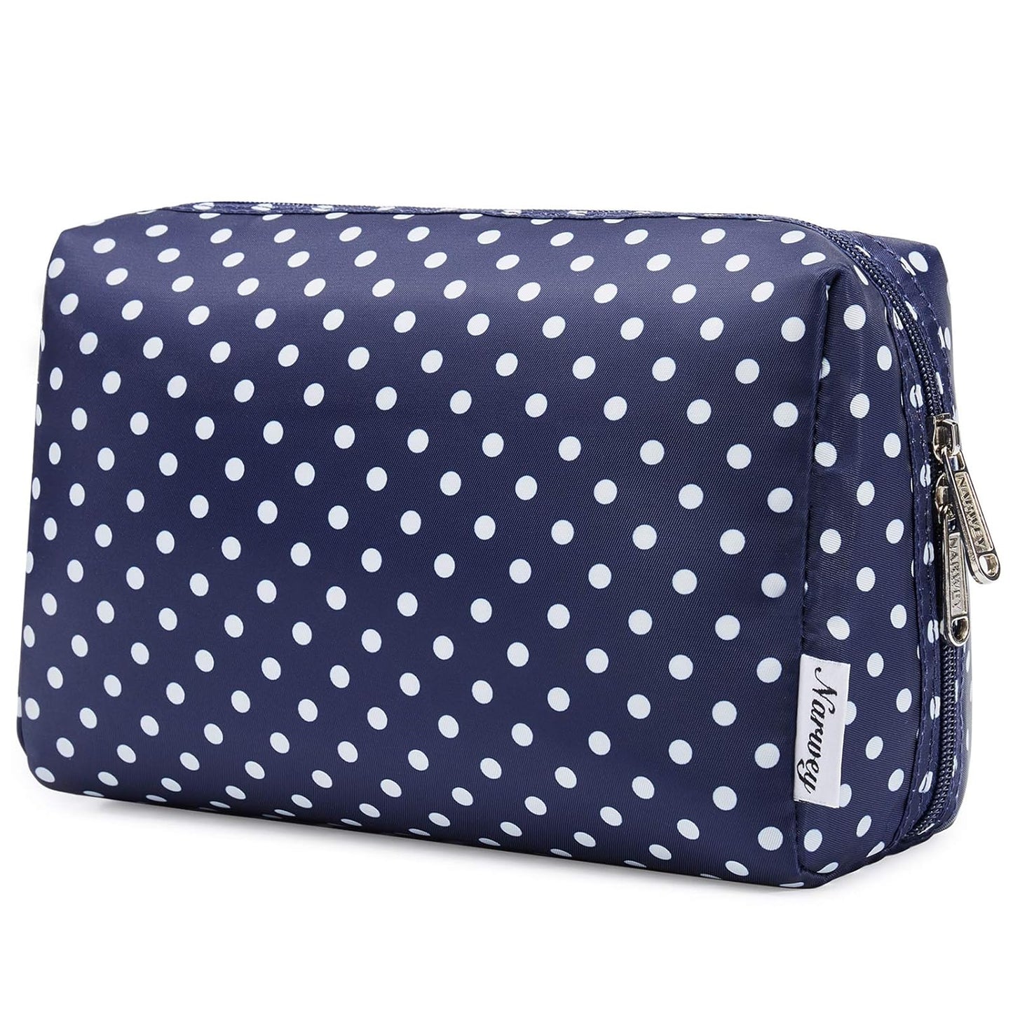 Checkered Makeup Bag - Travel Cosmetic Organizer with Compartments | Large Sky Blue Checkerboard