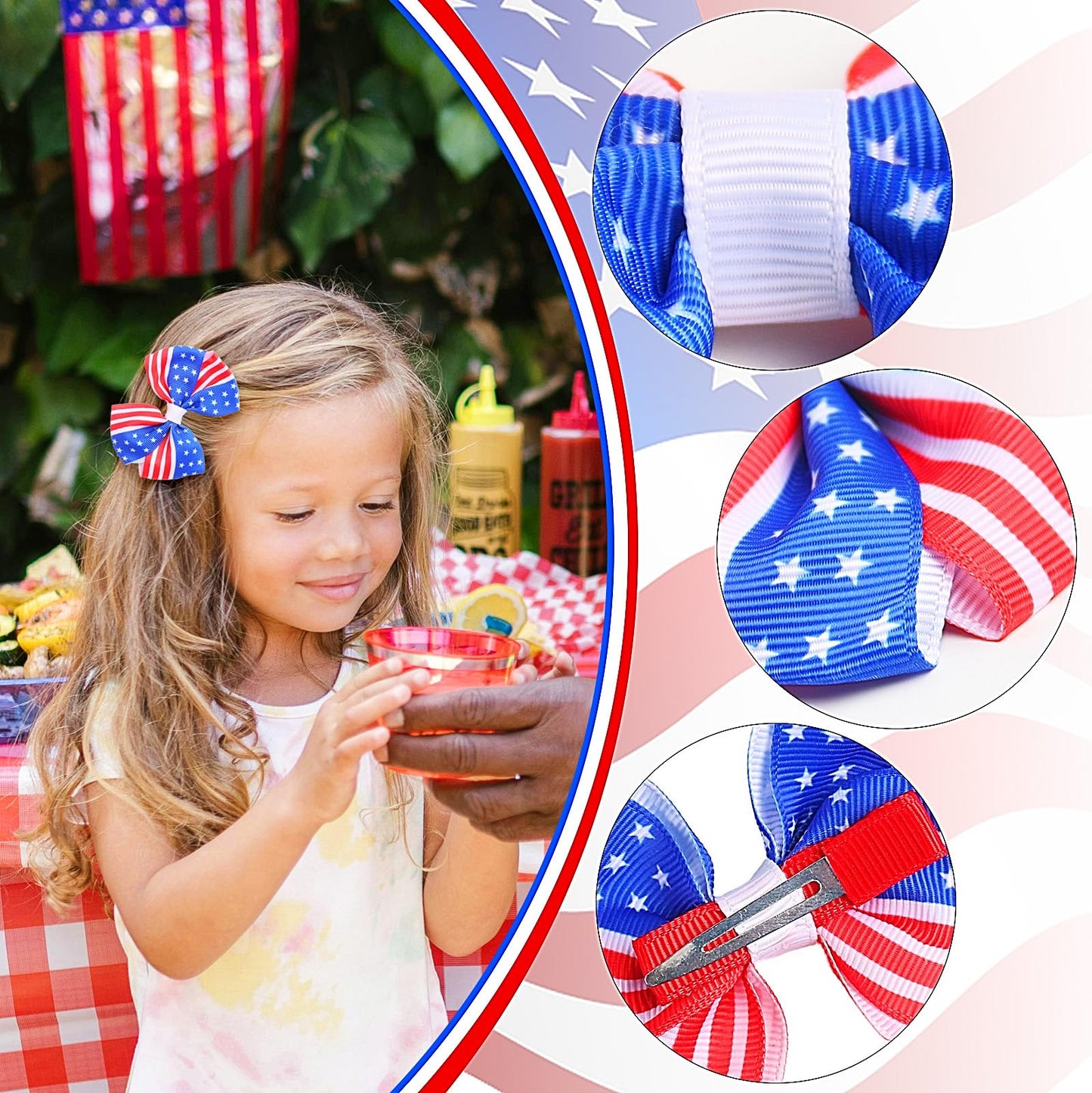 Doneace 4th of July Hair Clips USA Flag Hair Bows Alligator Clip for Baby Girls Patriotic Stars and Stripes Bow Hairpins Red White Blue Hair Accessories for Independence Day Memorial Day 2Pcs