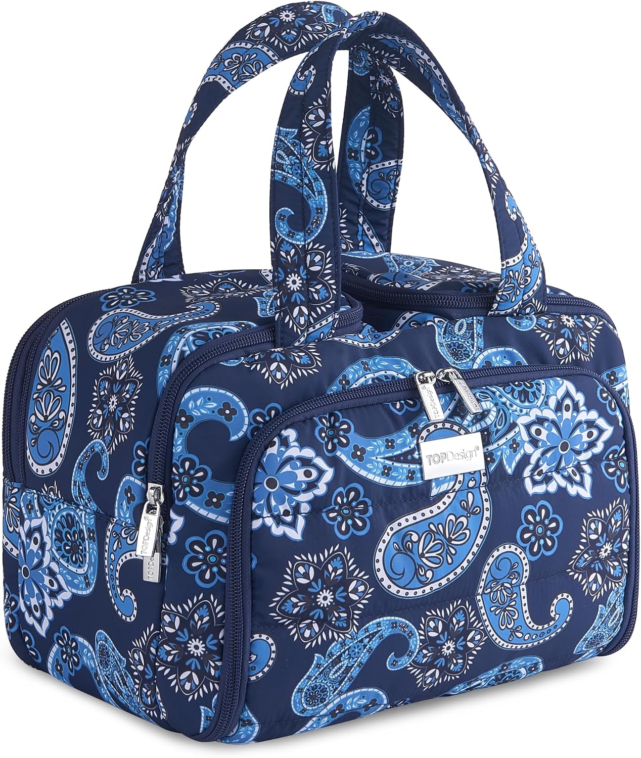 Travel Toiletry Bag for Women - Large Lightweight Puffer Makeup Organizer with Handle | Black