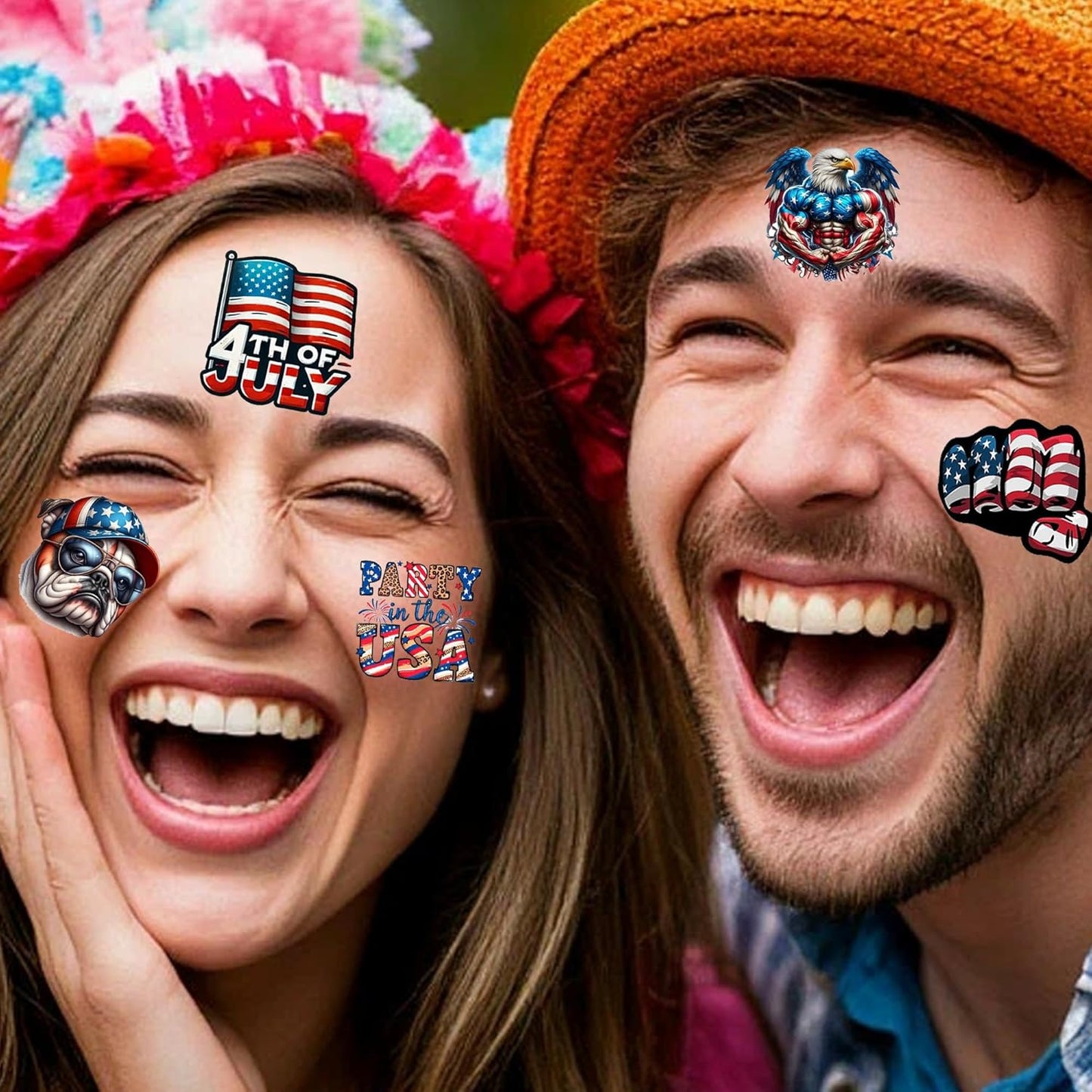 Fourth of July Temporary Tattoos - 49 PCS American Patriotic Stickers | Red, White & Blue USA Flag Designs