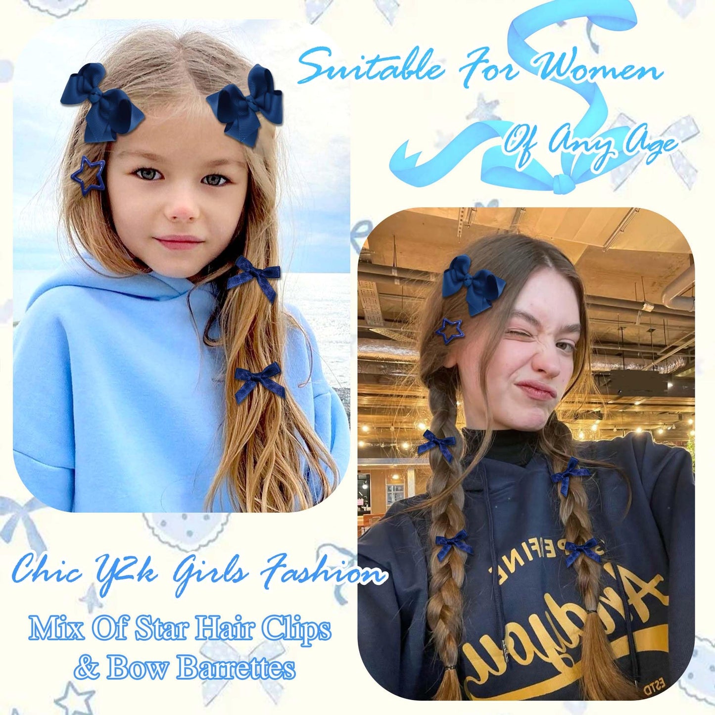 STGDAK Navy Blue Hair Bows Small Star Clips Cute Bow For Girls Grosgrain Ribbon Bow Clip Fashion Bows Barrette Easter Hair Accessories For Girls Toddlers Teens Women Party Prom Back To School 26 Pcs
