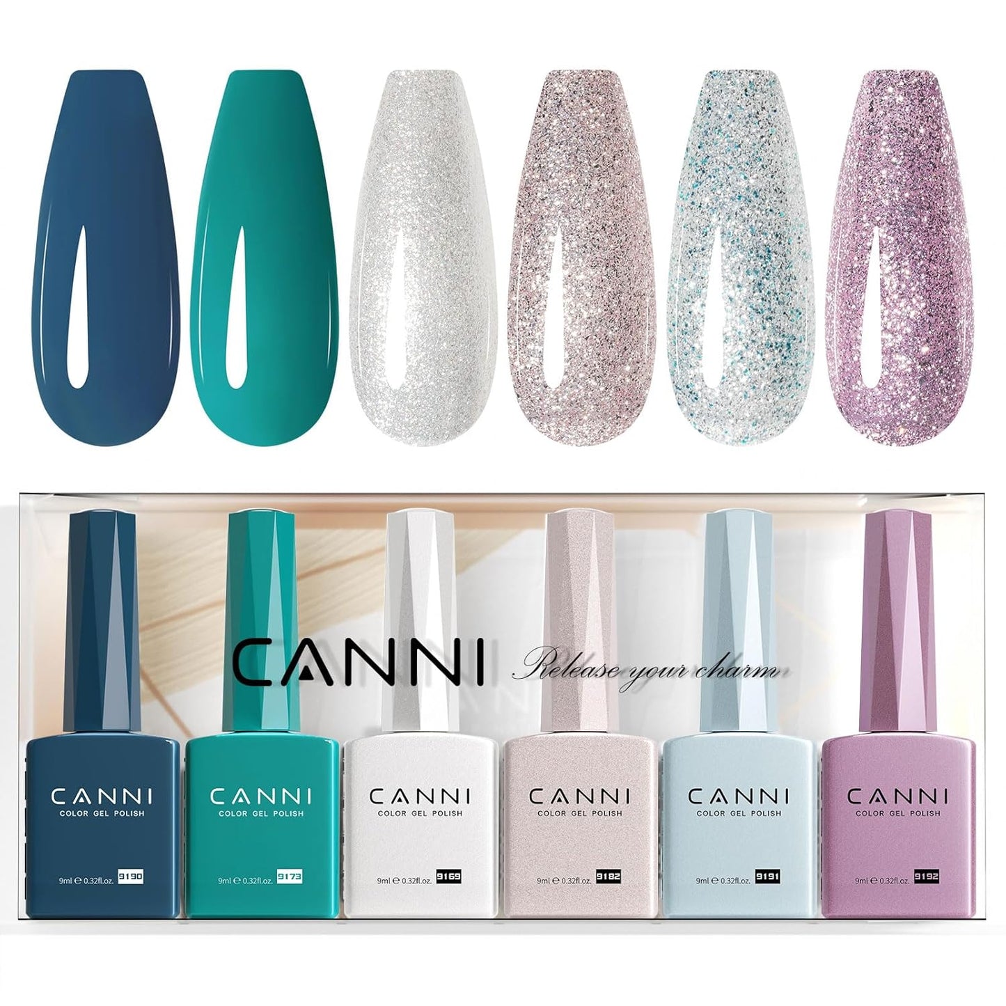 CANNI Gel Nail Polish Set - 6 Pcs 9ml Glitter & Solid Colors | Christmas & New Year's DIY Kit for Home Use