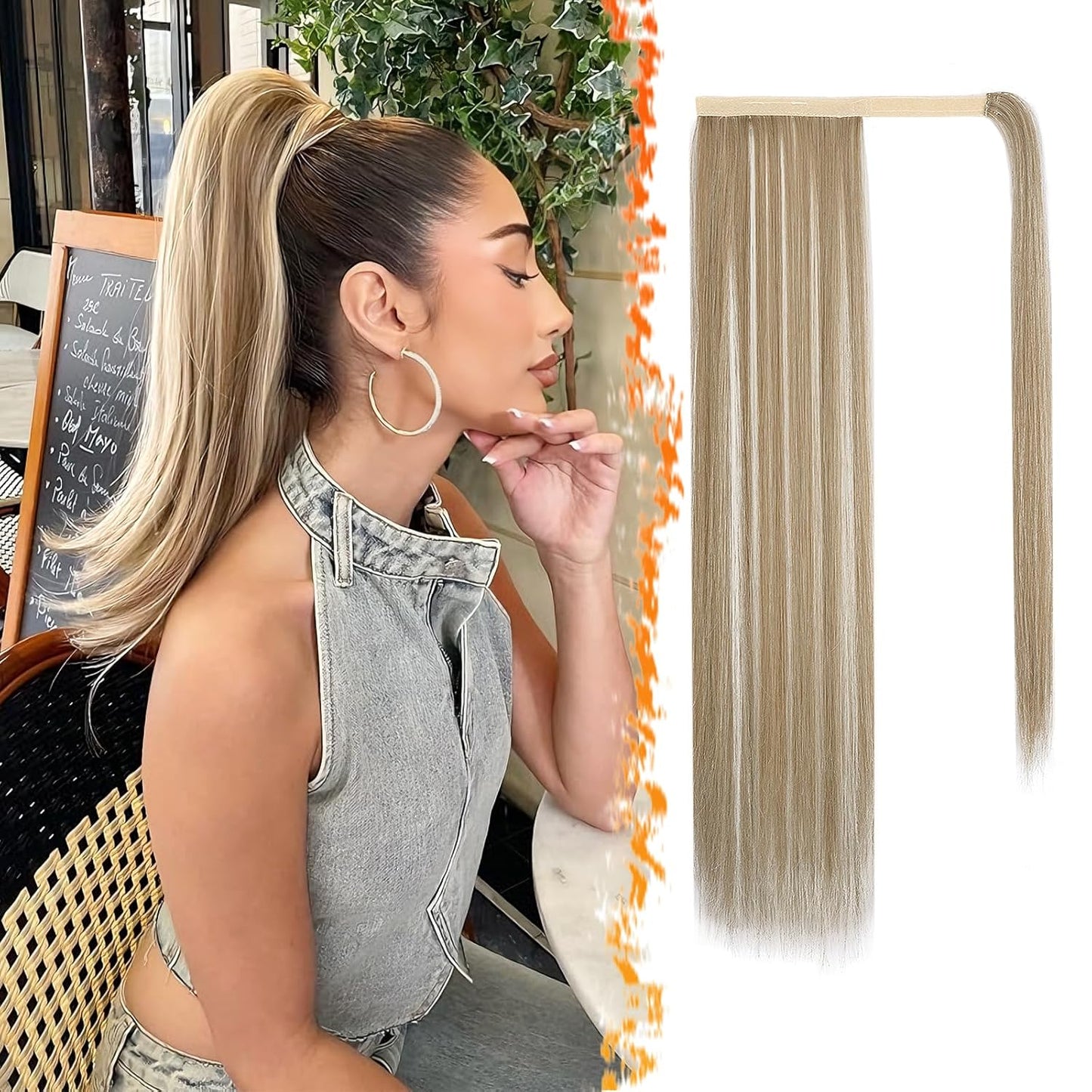 Dark Brown Straight Wrap Ponytail Extension - 24 Inch Clip-In Hairpiece for Black Women | Synthetic Hair