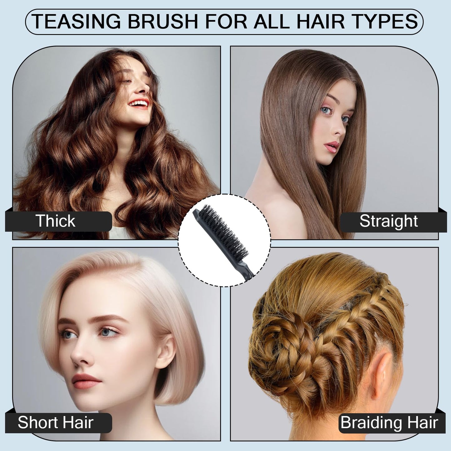SIMPOR Teasing Hair Brush, Slick Back Hair Brush, Nylon Bristles Salon Styling Edge for Back Combing Lifting Create Volume Parting Stick for Women Men
