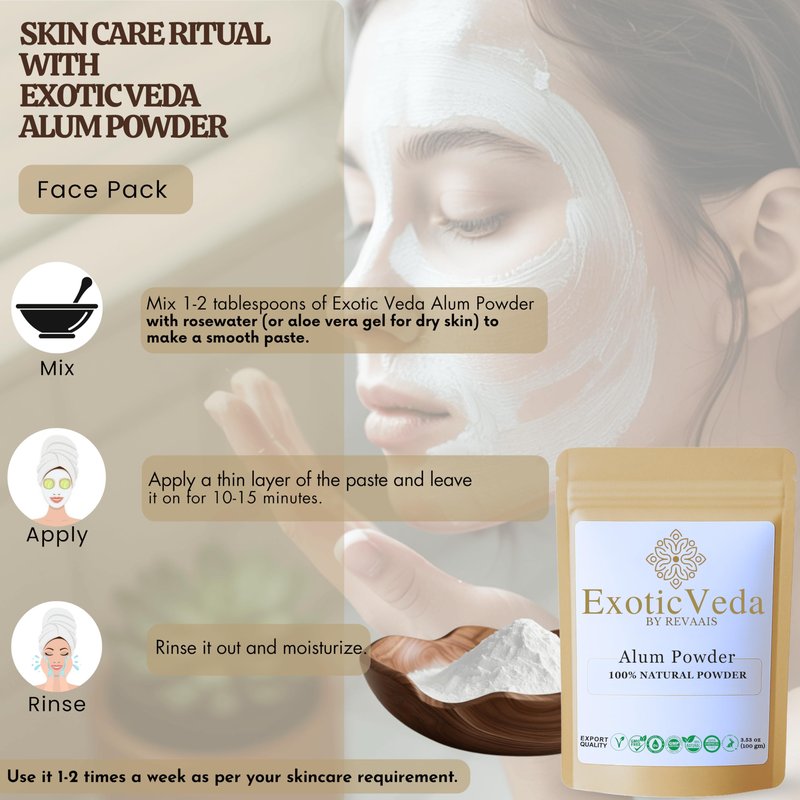 Exotic Veda 100% Pure Potassium Alum Powder(Fitkari)100g | Granulated Aluminium Potassium Sulfate | Natural Deodorant, Water Clarifier & Aftershave | Body Odor & Foot Odor Control, Canker Sores Relief