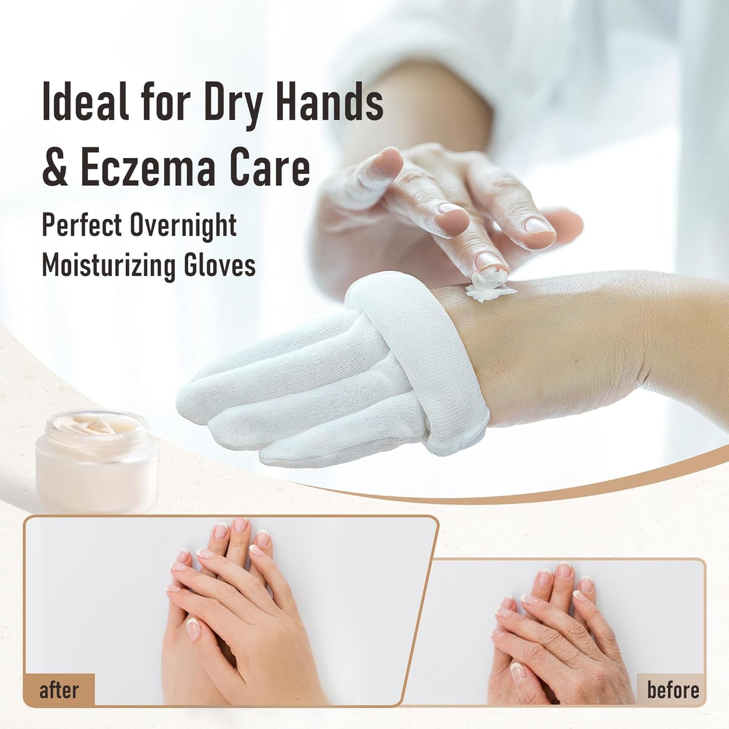 Soft Moisturizing Cotton Gloves Set - 4 Pairs for Dry Hands & Eczema Relief | Small, White