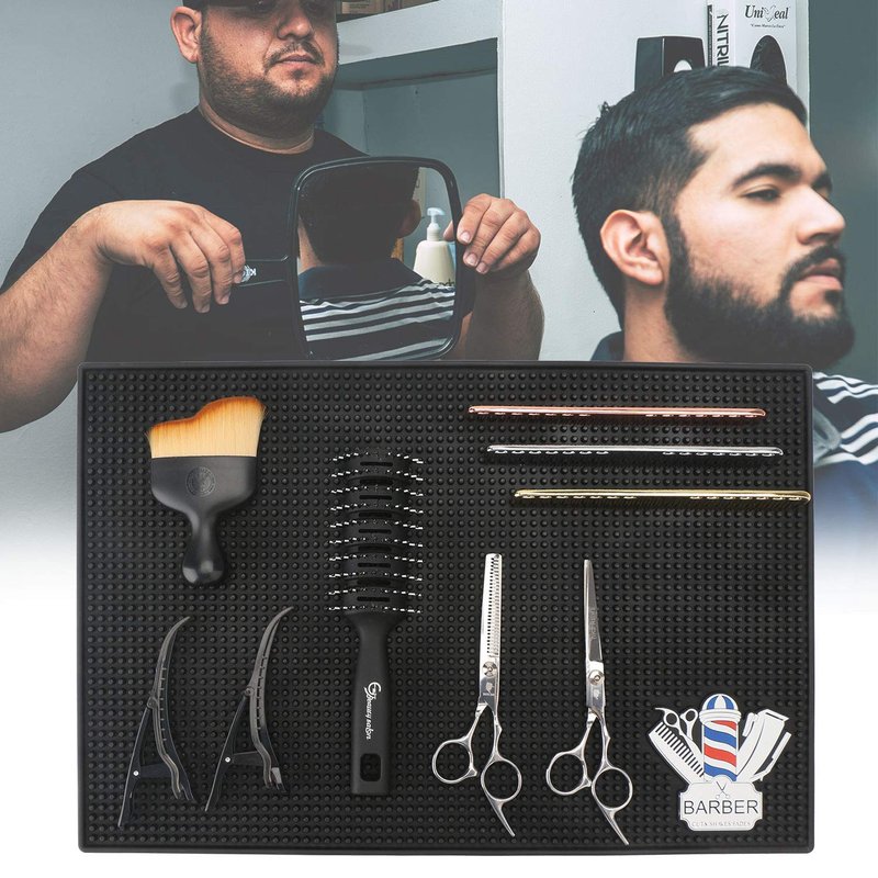 Barber Mat for Clippers, Segbeauty Nonslip Barbershop Counter Mat 11.8x17.7inches, PVC Black Flexible Thick Table Mat Work Station Organizer Pad for Scissors, Trimmers, Clippers, Hairpins, Combs