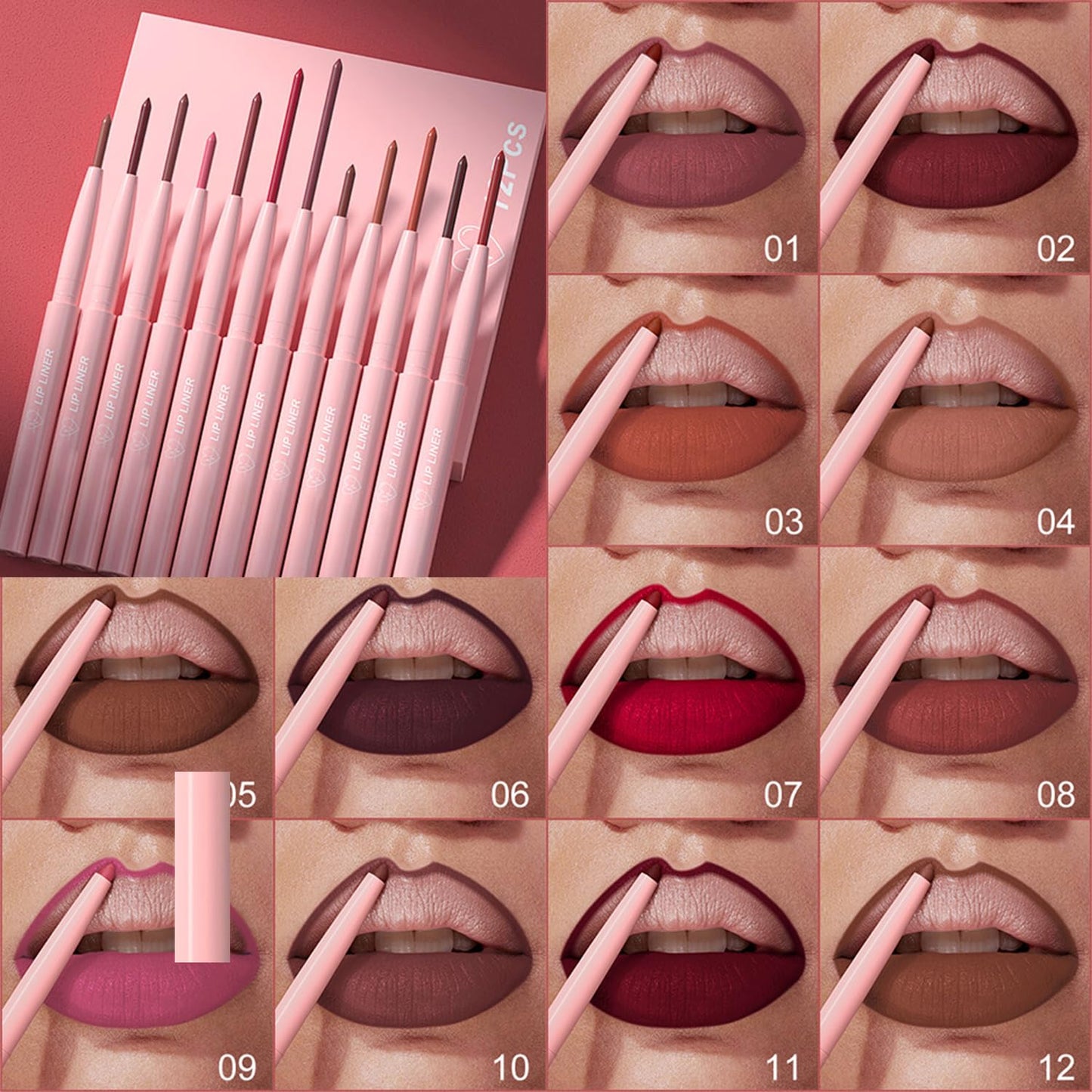 12 Colors Matte Lip Liner Pencil Set - Creamy Velvet, Long-Lasting Waterproof | One-Step Lip Makeup Kit for Women