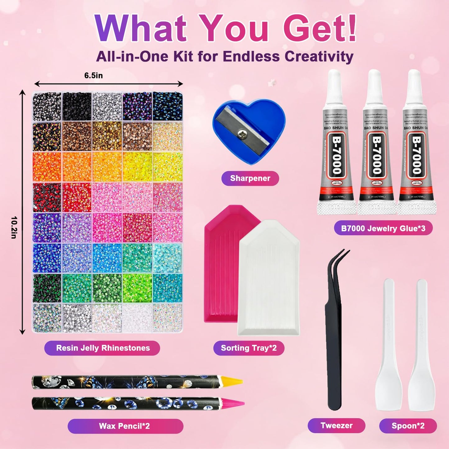 Bedazzling Kit 40000Pcs 40 Colors Resin Jelly Rhinestones, Multicolor 3mm Flatback Gems with 3Pcs B7000 Jewelry Glue & Tools, All-In-One Bedazzler Kit for Crafting Book Shoes Clothing Nail Diamond Art