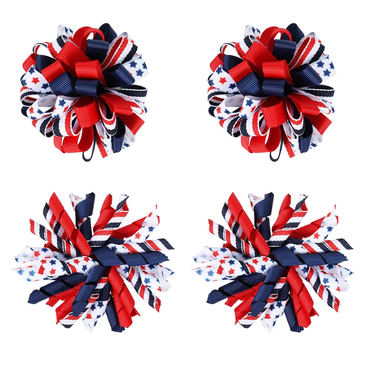 4th of July Korker Hair Bow Clips Girls Patriotic Curly Corker Cheer Bow Alligator Barrettes Red White Blue Stars Stripes Ribbon Accessories Teens Xmas Gift