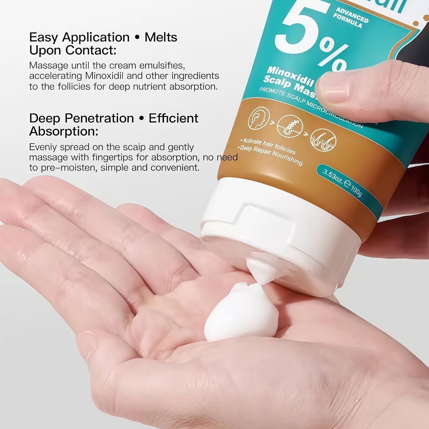 Minoxidil Hair Growth Cream - 5% Scalp Treatment for Men & Women | Fast Regrowth & Strengthens Hair Roots (2PCS)