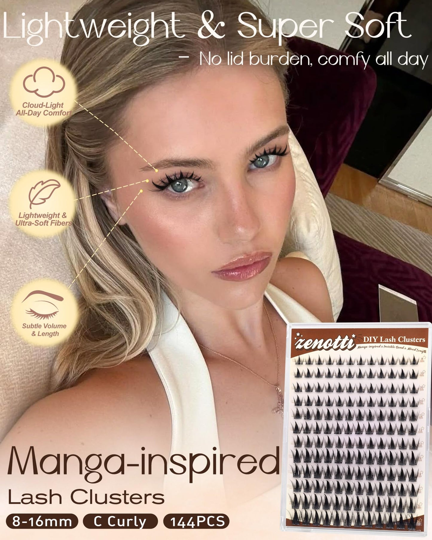 Manga Lash Clusters Natural Anime Lash Clusters with Spikes Fairy Cluster Eyelash Extensions Wispy Spiky Cosplay Individual Lashes with Invisible Band C Curly Doll Lash Extension 8-16MM by zenotti