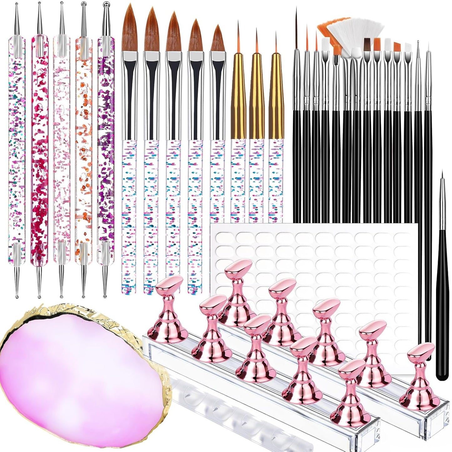 Nail Art Tools Set - 23 Pcs Brushes & Dotting Tools for DIY Nail Art | Includes Nail Stand & Adhesive Tabs