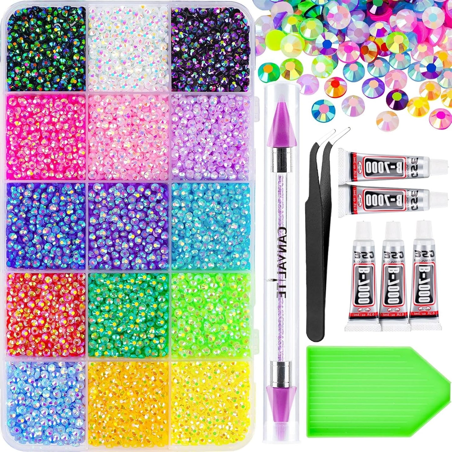 Resin Jelly Rhinestones - 18,000 Pcs Multicolor 3mm Flatback Gems for DIY Crafting | Includes 4Pcs Jewelry Glue & Rhinestone Picker