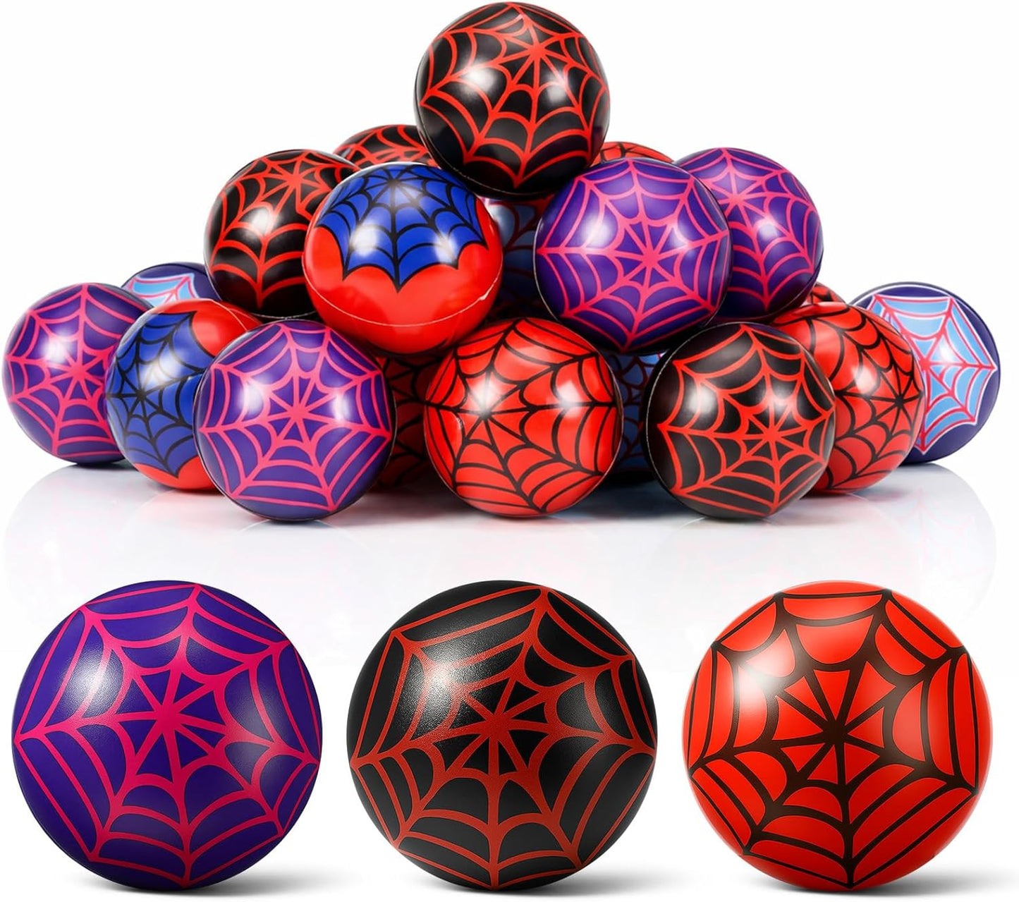 Spider Party Favor Set - 24 Pcs Spider Web Stress Balls for Kids | Fidget Toys & Birthday Goodie Bag Stuffers (3 Styles, 1.57”)
