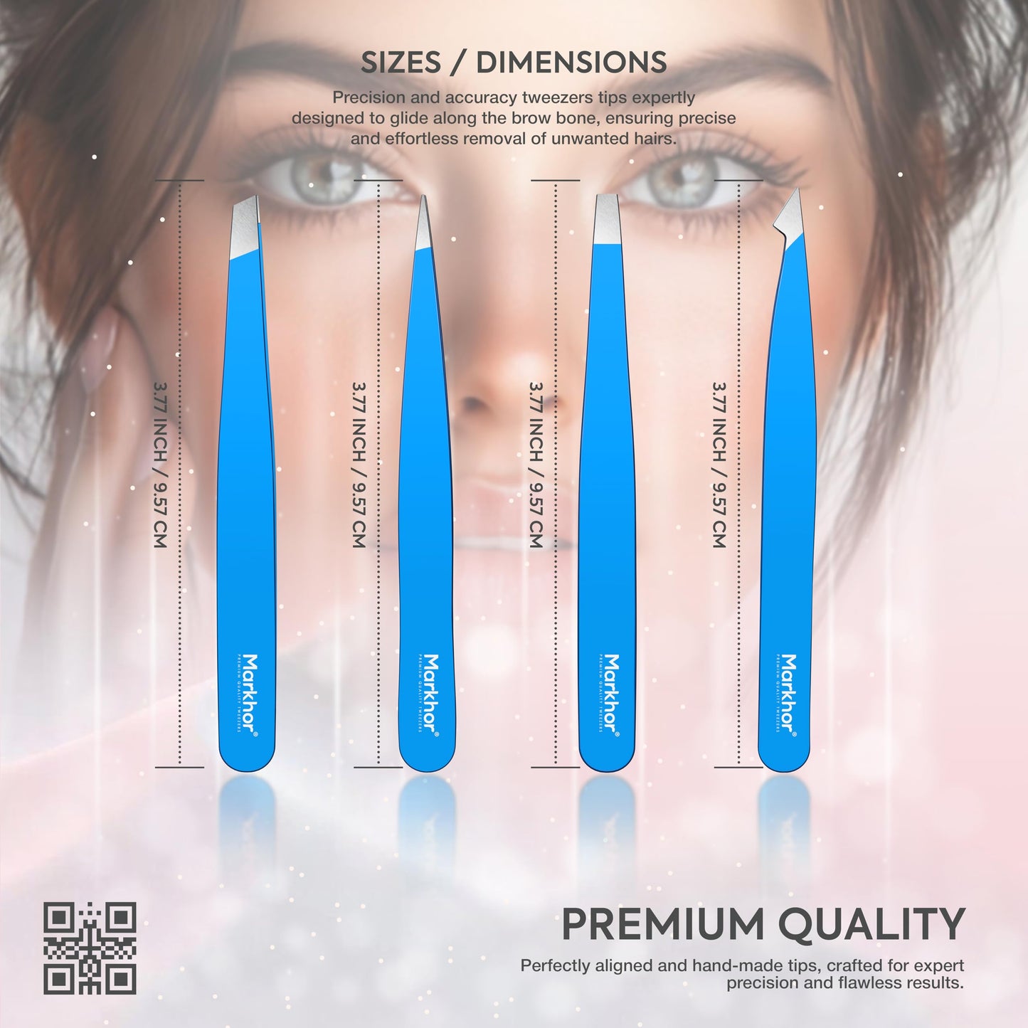 MARKHOR® Royal Blue Eyebrow Tweezers for Women Facial Hair, Splinter and Ingrown Hair Removal Tweezers Set, Professional Pointed and Slant Tweezers for Eyebrows, Precision Tweezers for Eyebrows