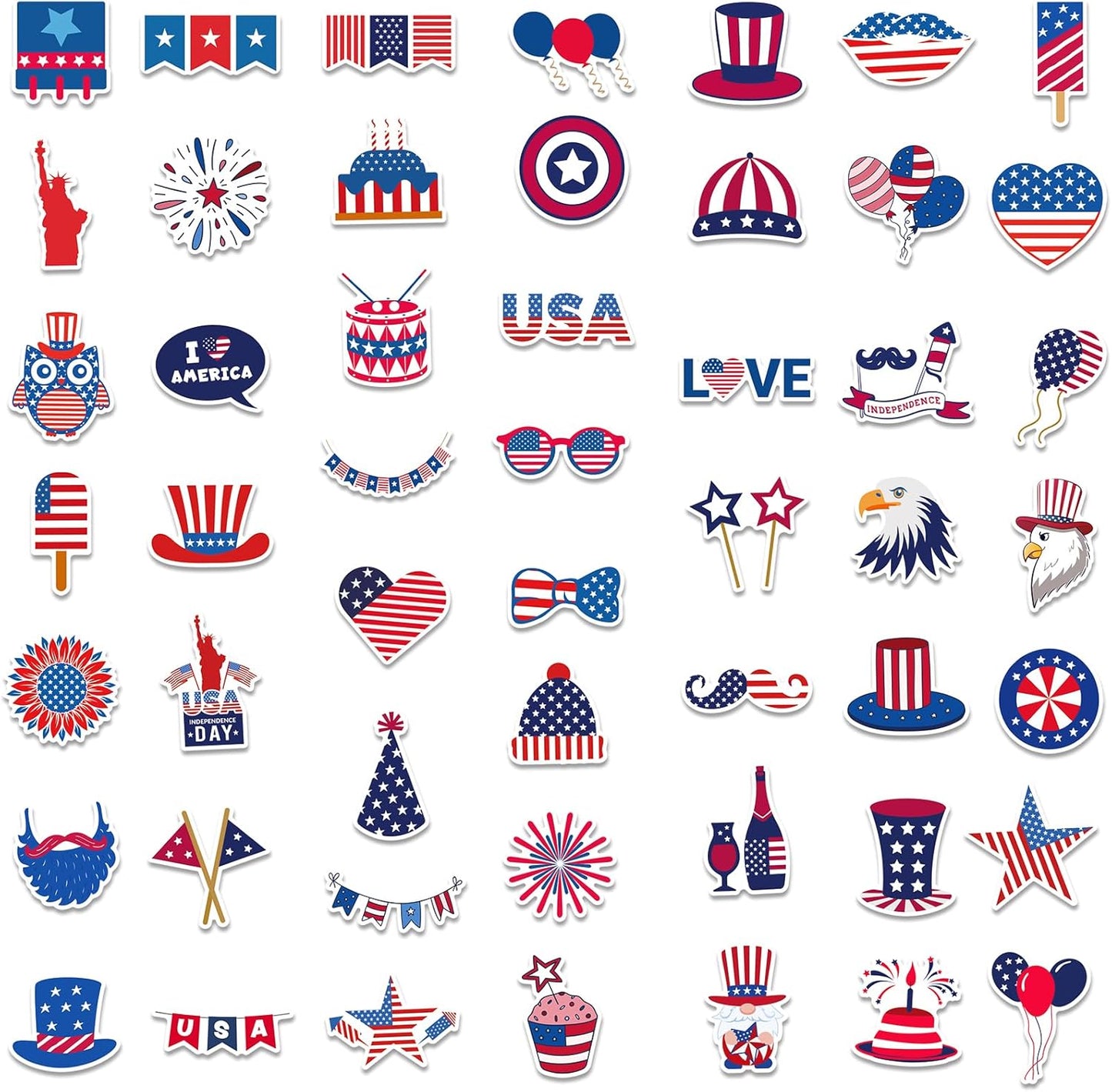 Patriotic 4th of July Vinyl Stickers - 100 Waterproof Stickers for Laptop, Water Bottle & Skateboard Decor