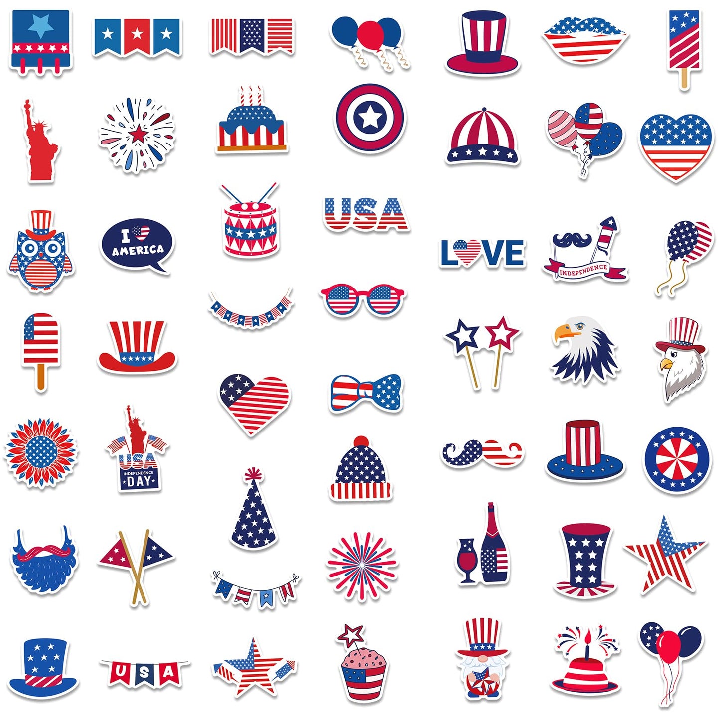 100pcs 4th of July Theme Waterproof Vinyl Stickers - Patriotic Independence Day & Party Favors Decorations for Laptop, Water Bottle, Skateboard