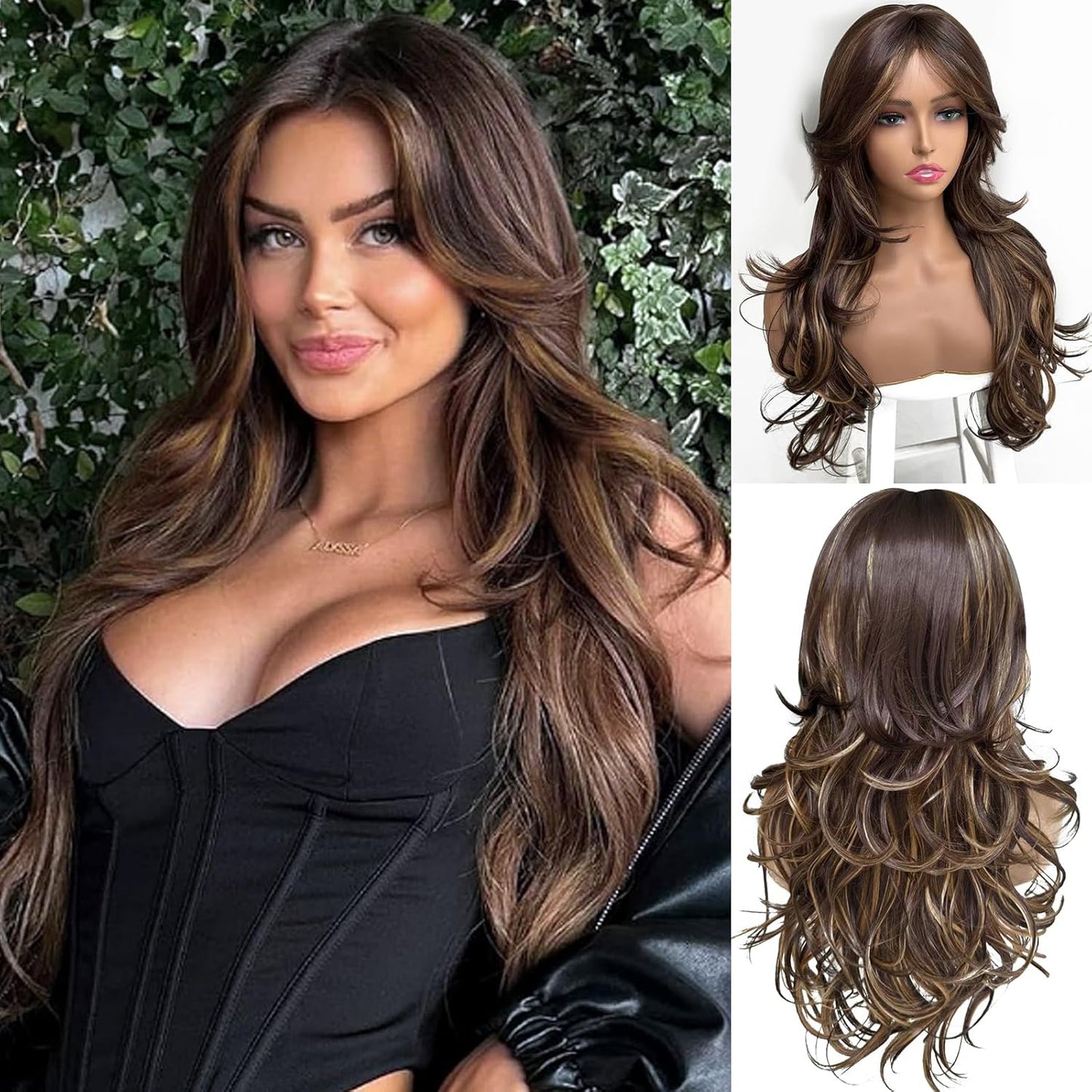 Layered Wavy Wigs for Women - Synthetic Butterfly Haircut, Natural Black, Heat Resistant | Perfect for Daily & Party Use