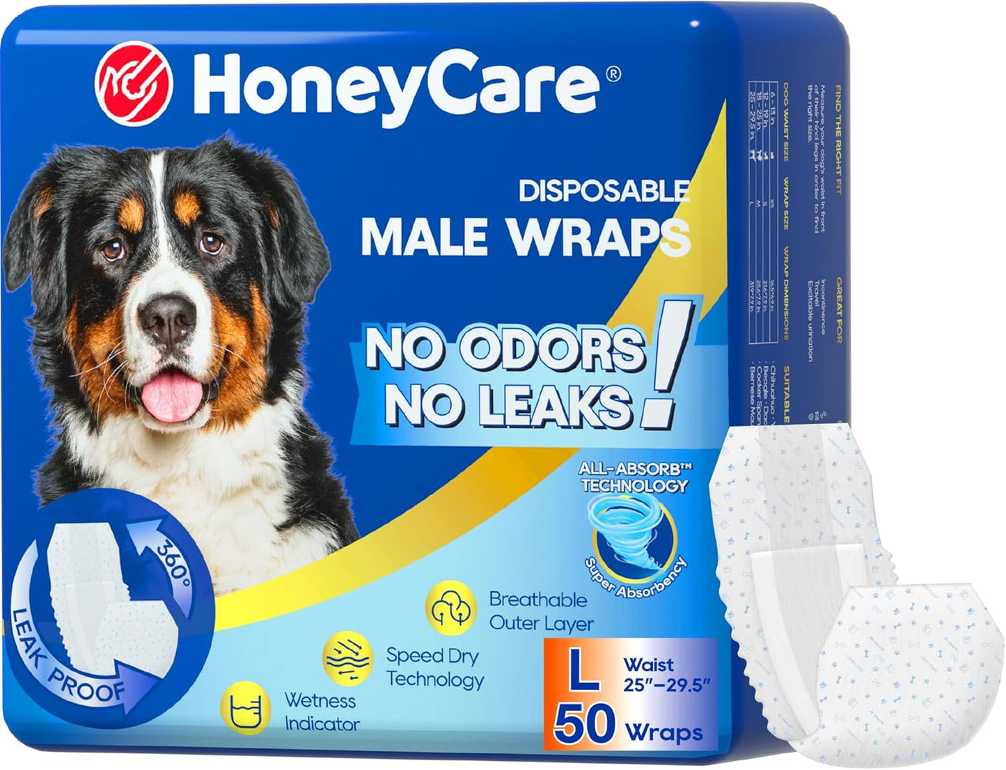 All-Absorb Male Dog Wraps - 50 Count, Small Size | Leak-Proof & Comfortable