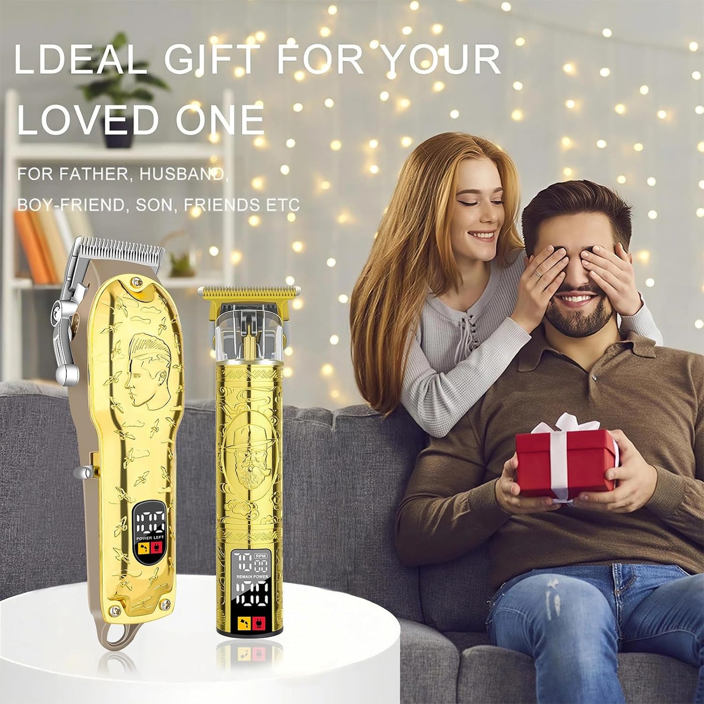 Men's Gold Hair Clippers - Cordless Professional Barber Trimmers with LED Display | Electric Grooming Kit for Haircuts & Beard Trimming