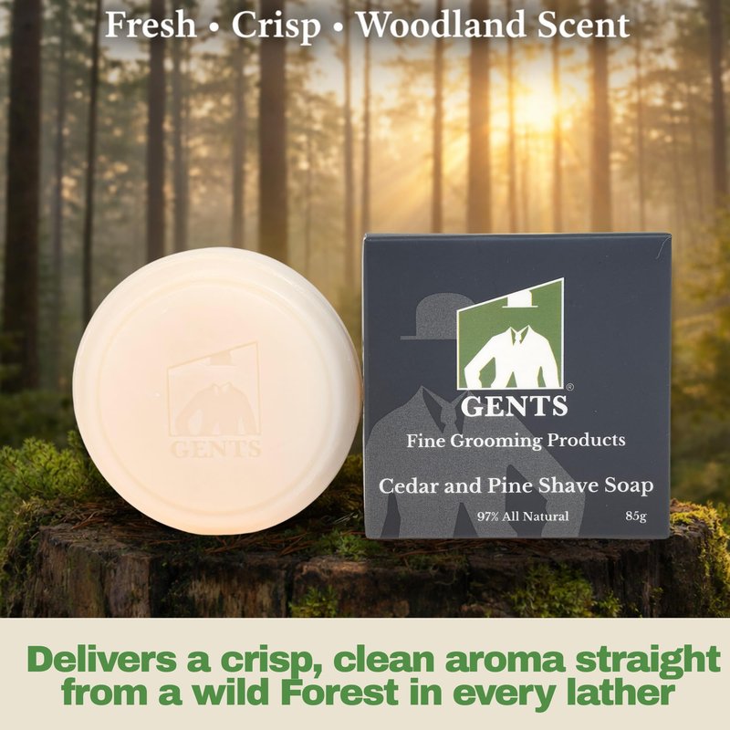 GENTS Men’s Shave Soap, 97% Natural Cedar Pine Scent, Rich Lather Wet Shaving, Traditional Shaving Soap for Men, 3oz Puck
